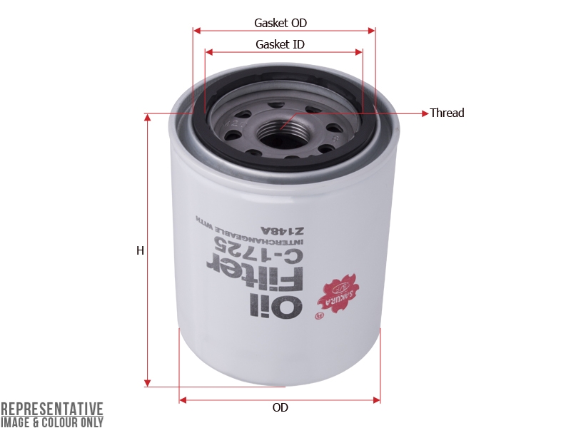 Sakuraページ C-1725 - Oil Filter - Sakura Filters Equivalent - C-1725